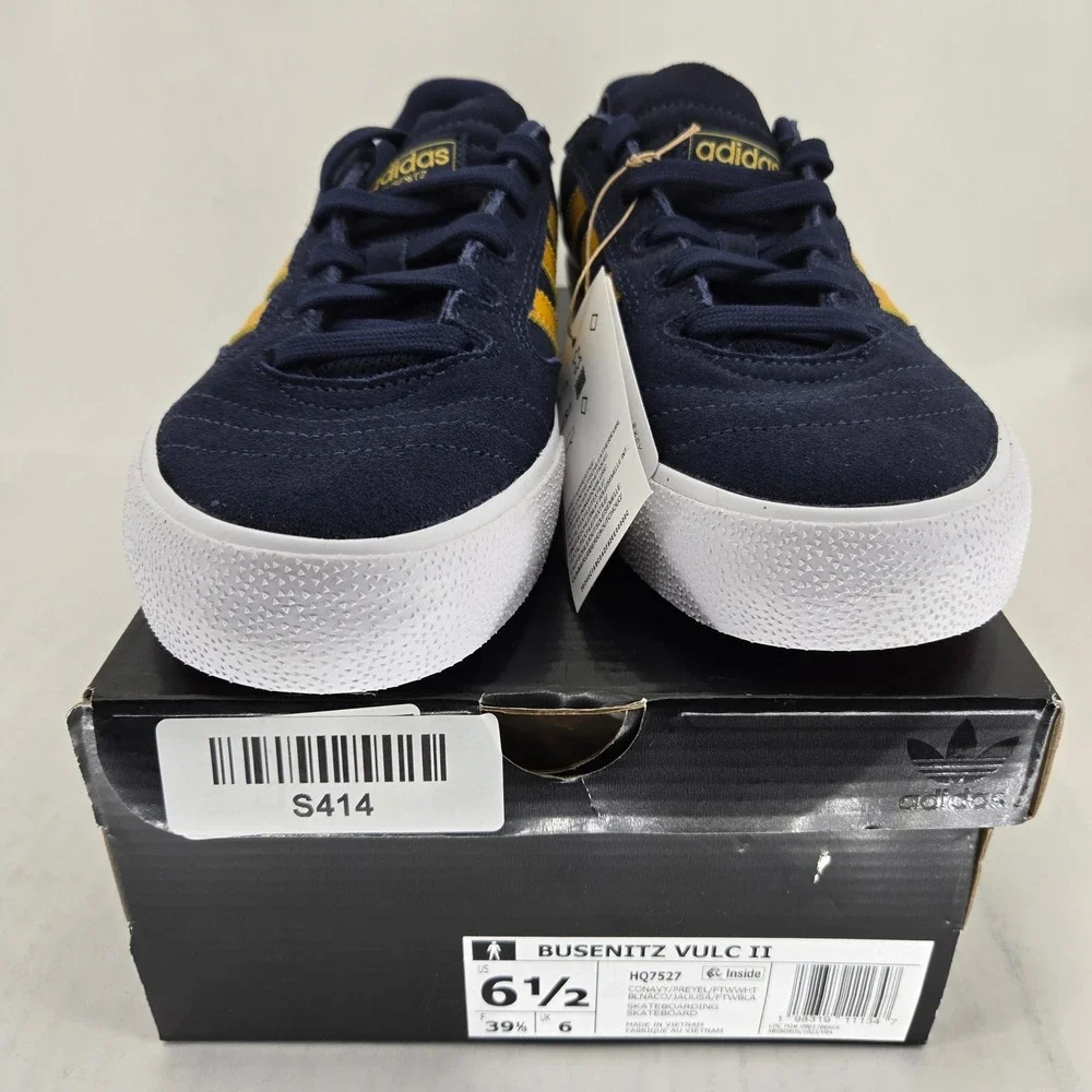 Adidas Busenitz Vulc II Navy Yellow Suede Skate Shoes HQ7527 Mens 6.5